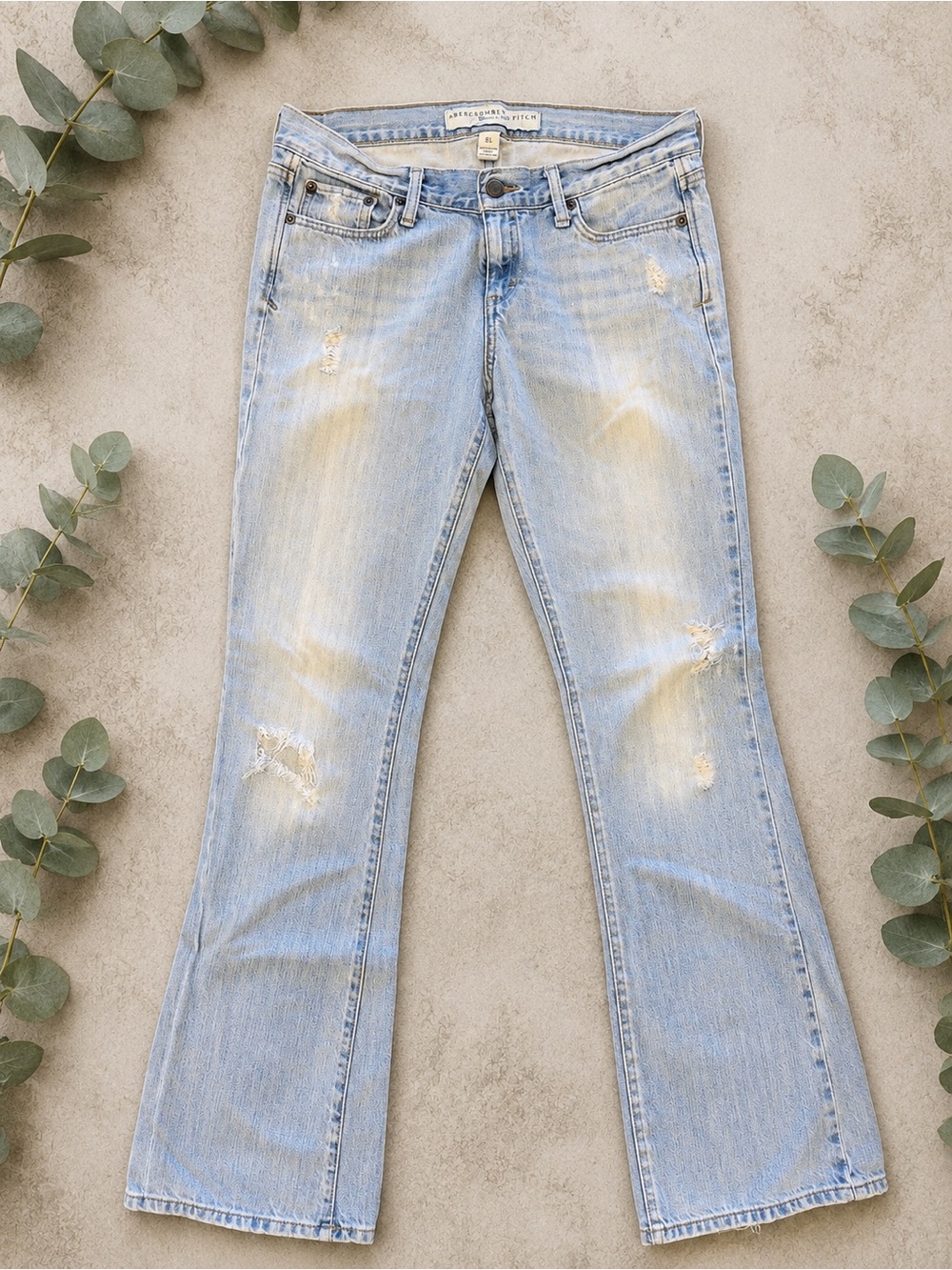 Abercrombie & Fitch Light Wash Distressed Bootcut Jeans 8 Long